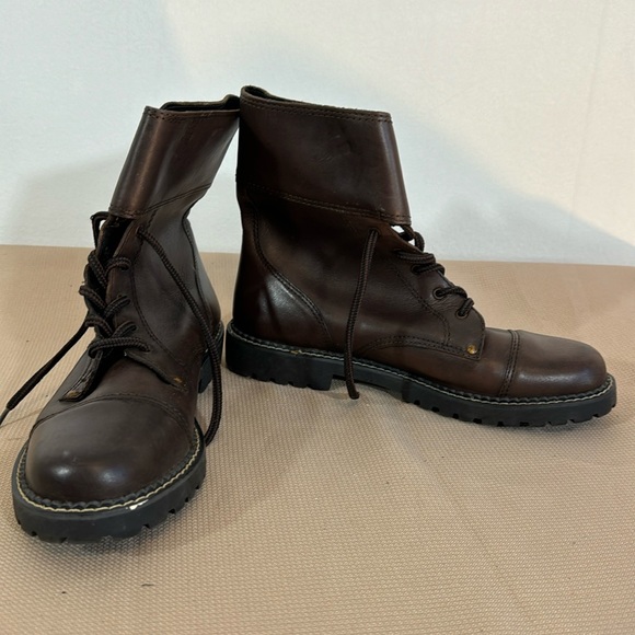 MIA Shoes - MIA Moto Ankle Lace Up Buckle Leather Upper Brown Boots